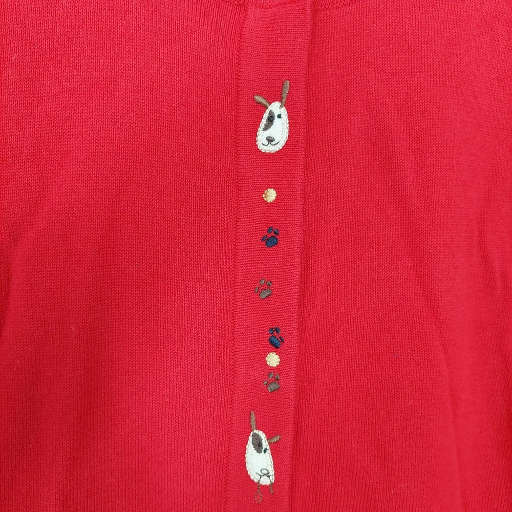 Christopher & Banks Red Dog Embroidered Cardigan Sweater Size Small - Picture 4 of 10